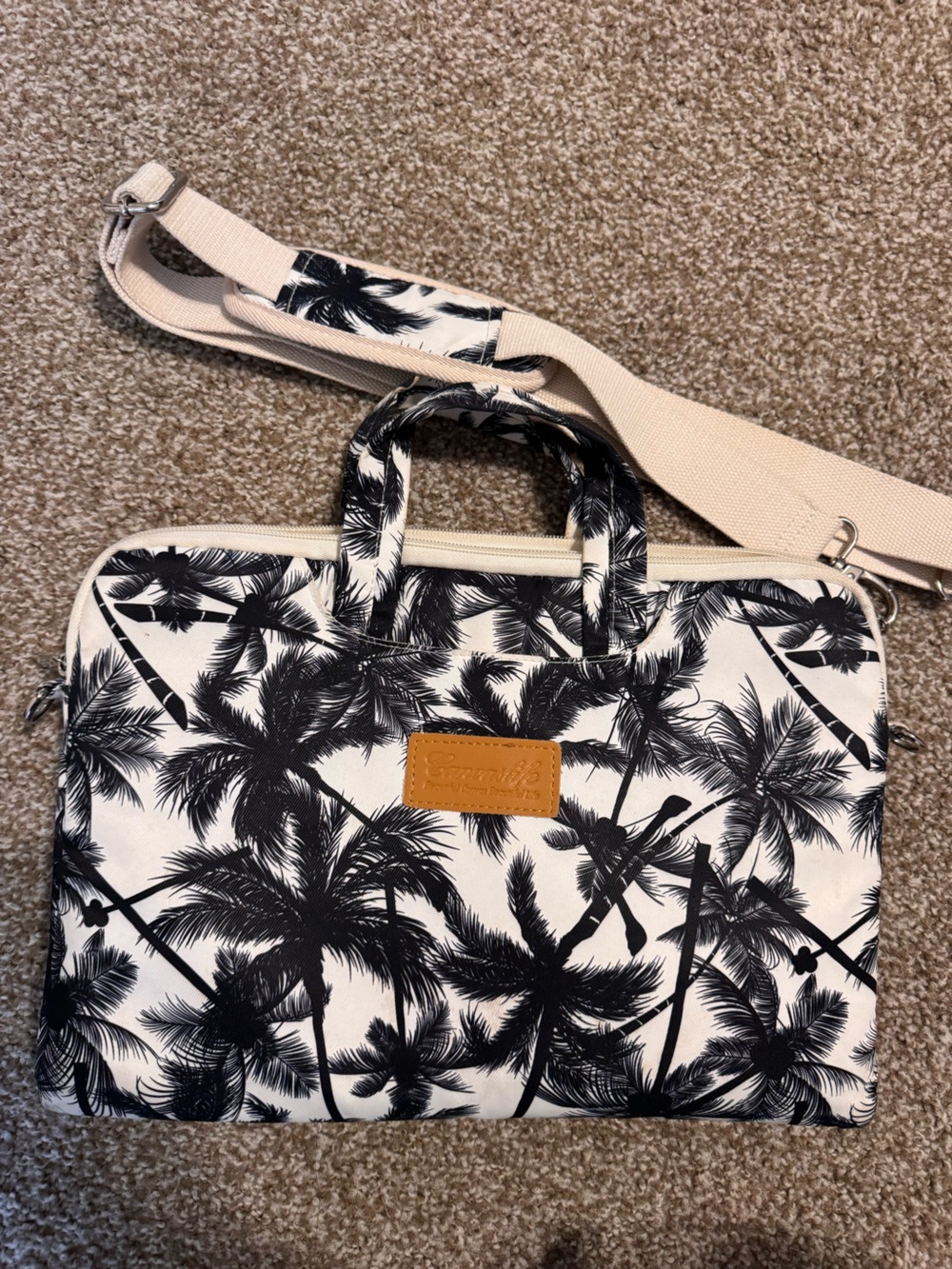 Palm-Print Laptop Tote Bag - Black & White